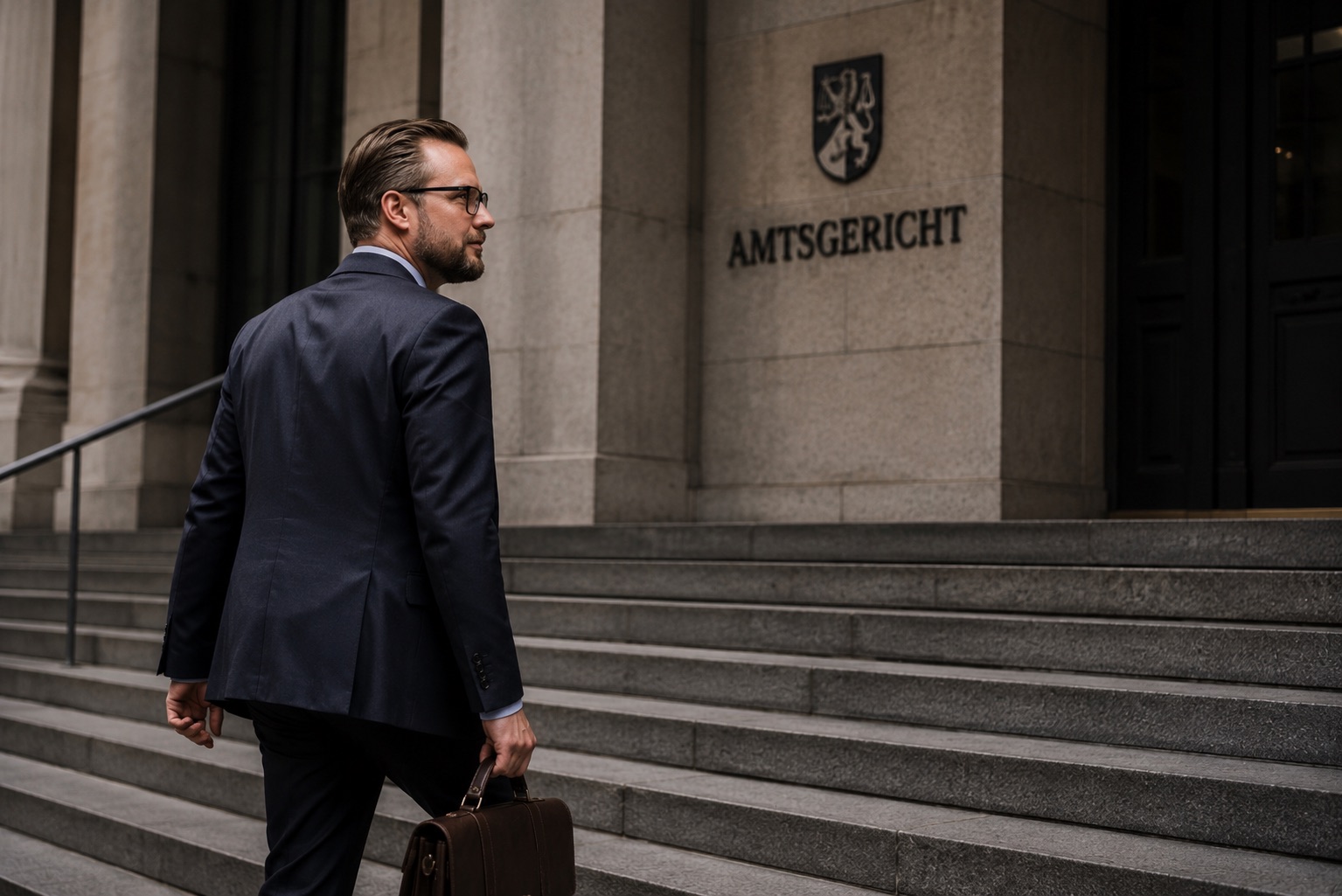Anwalt von corelaw auf dem Weg zum Gericht