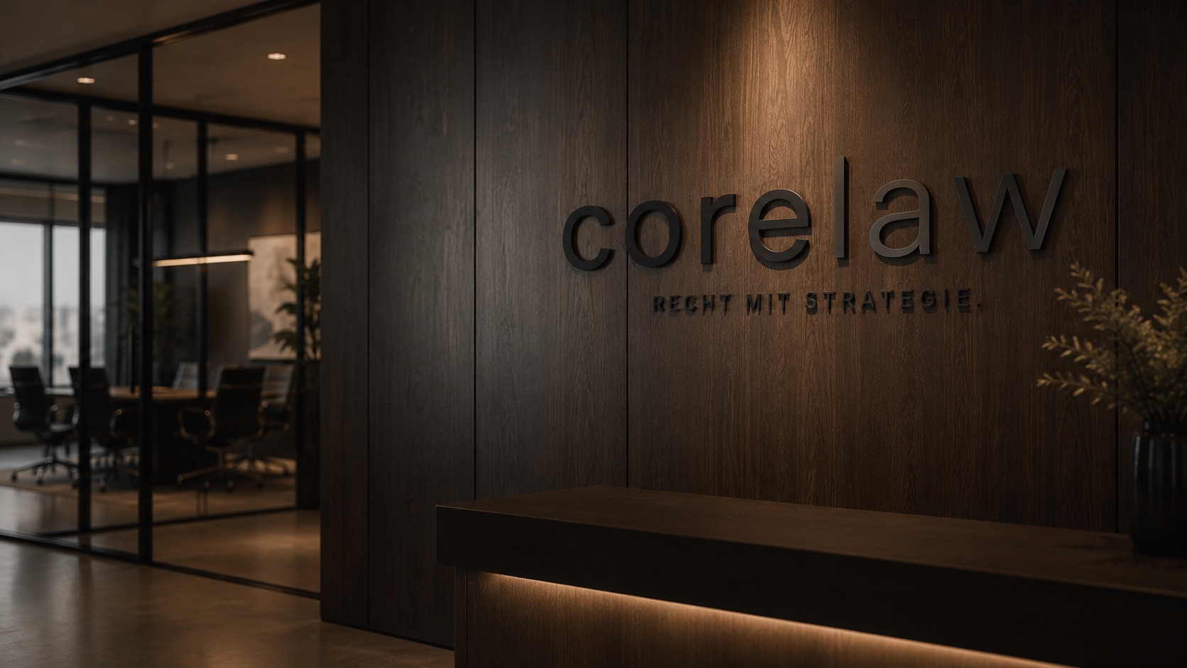 Moderner Empfangsbereich der Kanzlei corelaw in Hannover