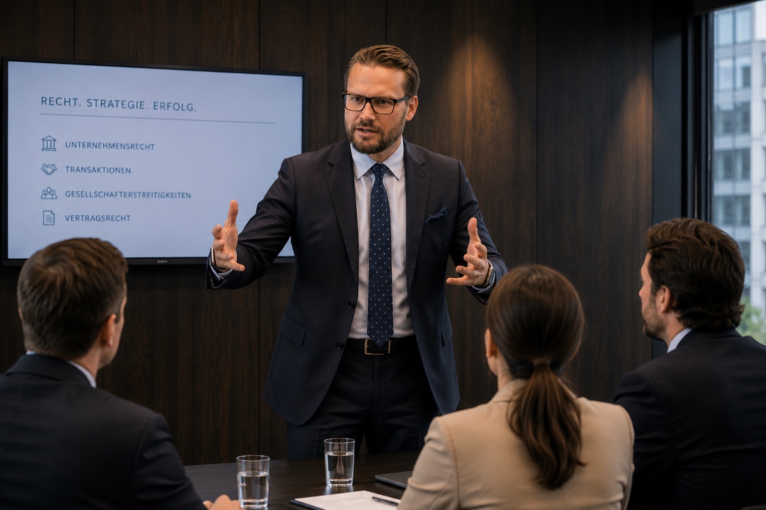 Anwalt von corelaw erläutert Mandanten die Strategie zur Durchsetzung ihrer Ansprüche