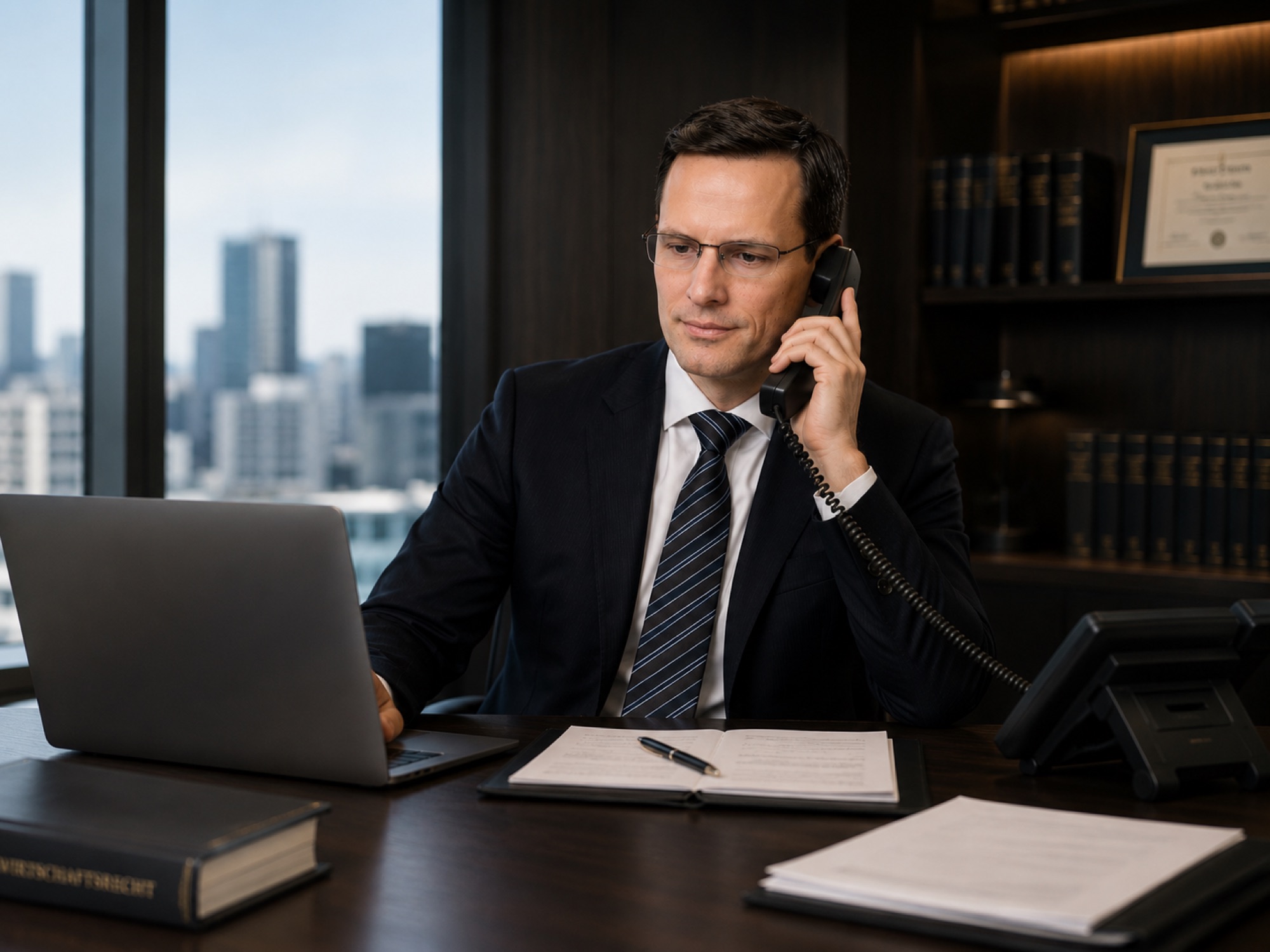 Rechtsanwalt von corelaw im Mandantengespräch am Telefon